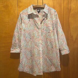 Lands End‎ Womens Non Iron Ditsy Floral Button Down Shirt-Sz 16-Cottagecore